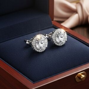 Sparkling Silver Halo Zirconia Earrings